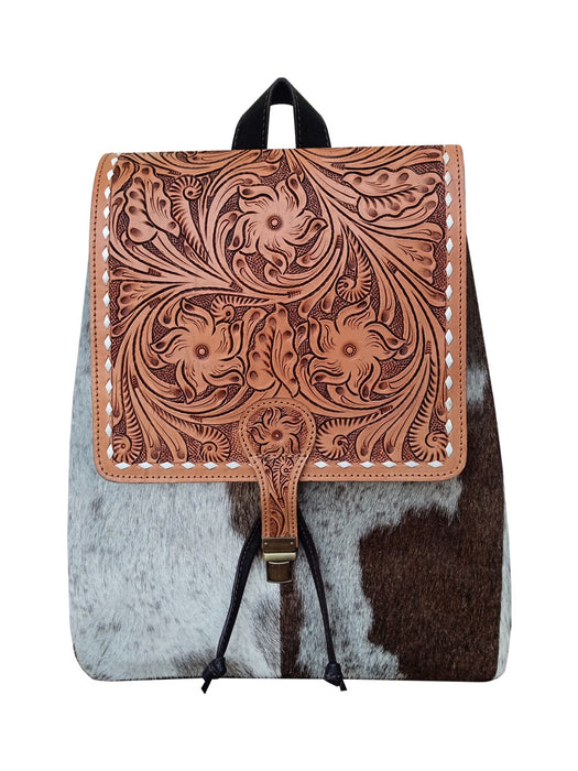 Challenger Western Floral Tooled Cowhide Leather Rucksack Backpack Travel Bag 18RSB03