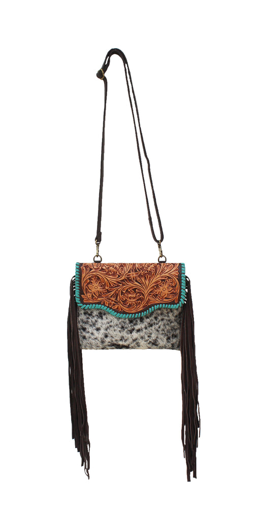 Women's Cowhide Western Antique Floral Laced Leather Shoulder Purse Crossbody Bag 18RSH01