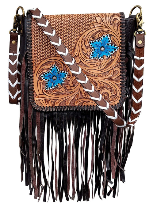 Women's Cowhide Western Antique Floral Laced Leather Shoulder Purse Crossbody Bag 18RSH03