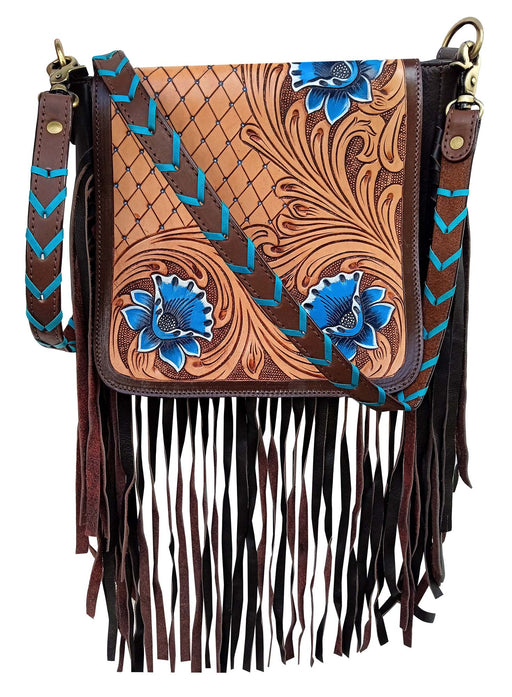 Women's Cowhide Western Antique Floral Laced Leather Shoulder Purse Crossbody Bag 18RSH04