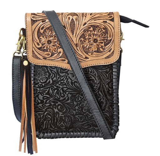 Women's Western Floral Tooled Embossed Leather Crossbody Shoulder Pouch 18RSH07