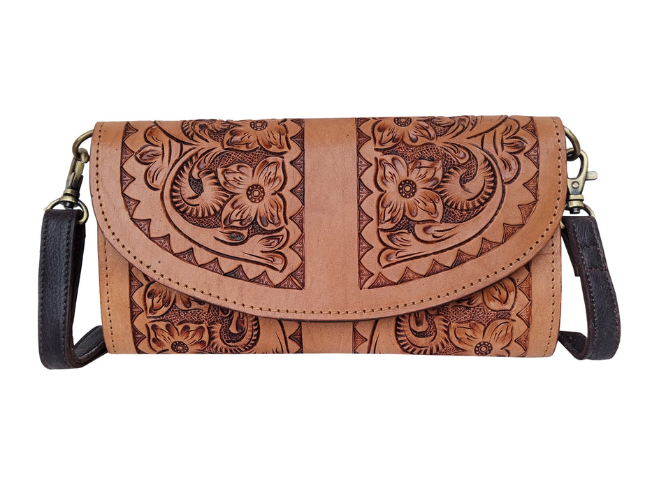 Women's Western Floral Tooled Leather Wallet Versatile Crossbody Bag 18RSH14