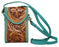Women's Western Floral Tooled Turquoise Laced Leather Wallet Crossbody Bag 18RSH17