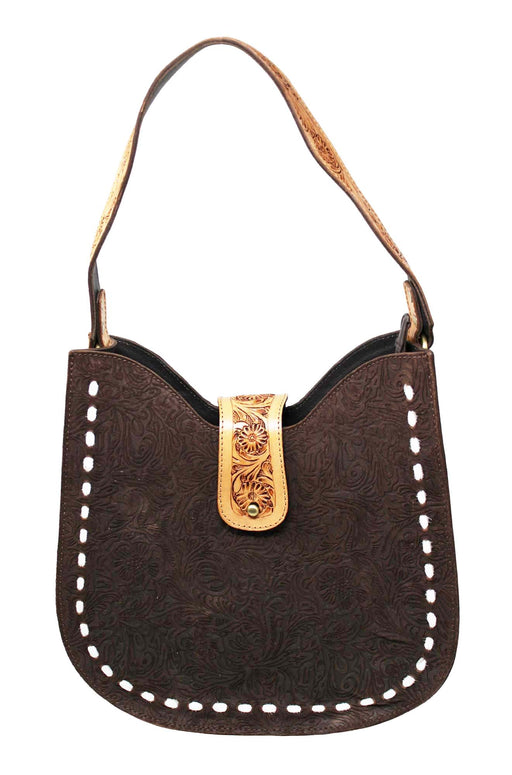 Women's Western Brown Embossed Floral Tooled Leather Shoulder Handbag Purse 18RSH27 18RSH27
