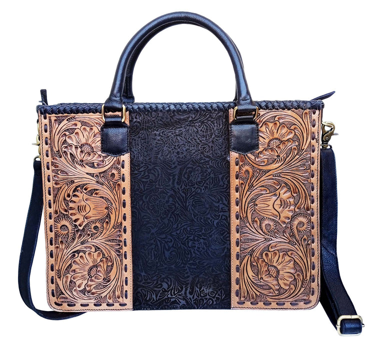 Women's Western Floral Tooled Embossed Leather Purse Handbag Tote 18RSH55