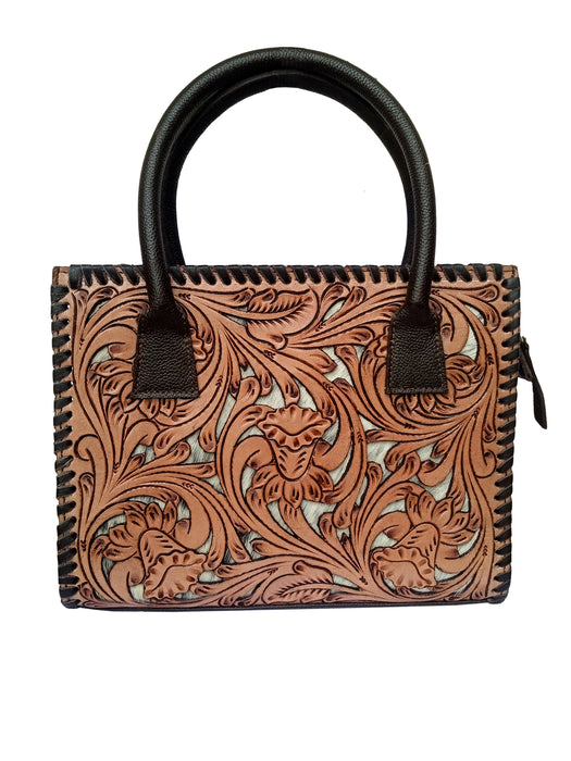 Challenger Handmade Filigree Tooled Leather Handbag for Women – Western Floral Purse with Shoulder Strap & Top Handles – Genuine Leather Crossbody Tote Bag – Cowgirl Western Boho Style