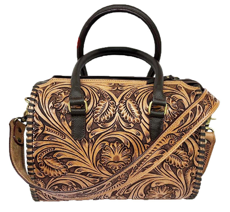 Challenger Canyon Rose Trail Tooled Floral Western Barrel Bag Purse w/ Removable Strap 18RSH98