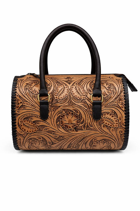 Challenger Canyon Rose Trail Tooled Floral Western Barrel Bag Purse w/ Removable Strap 18RSH98