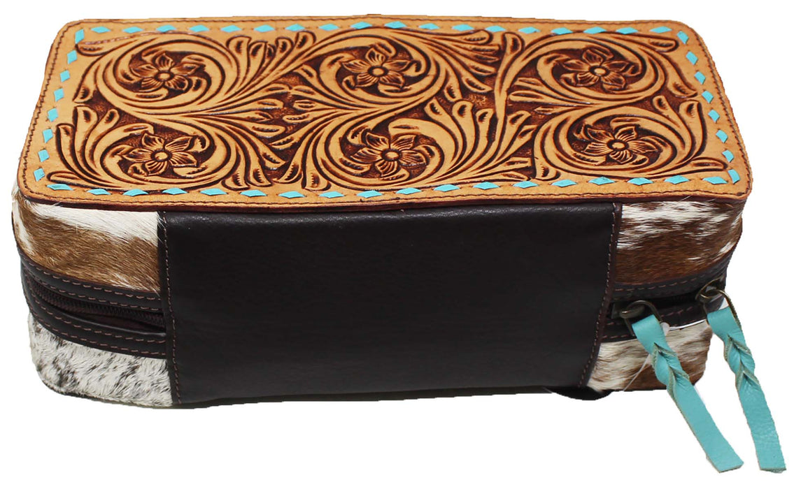 Women's Western Handcrafted Floral Tooled Jewelry Travel Case Box 18RSJ