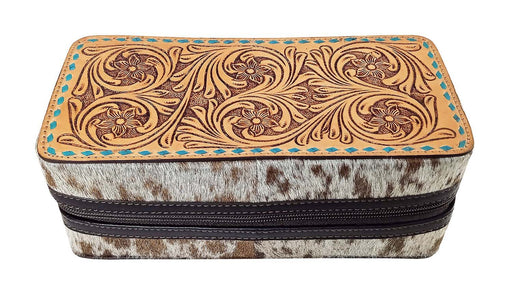 Women's Western Handcrafted Floral Tooled Jewelry Travel Case Box 18RSJ