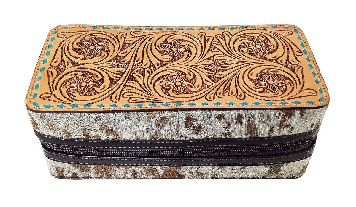 Women's Western Handcrafted Floral Tooled Jewelry Travel Case Box 18RSJ