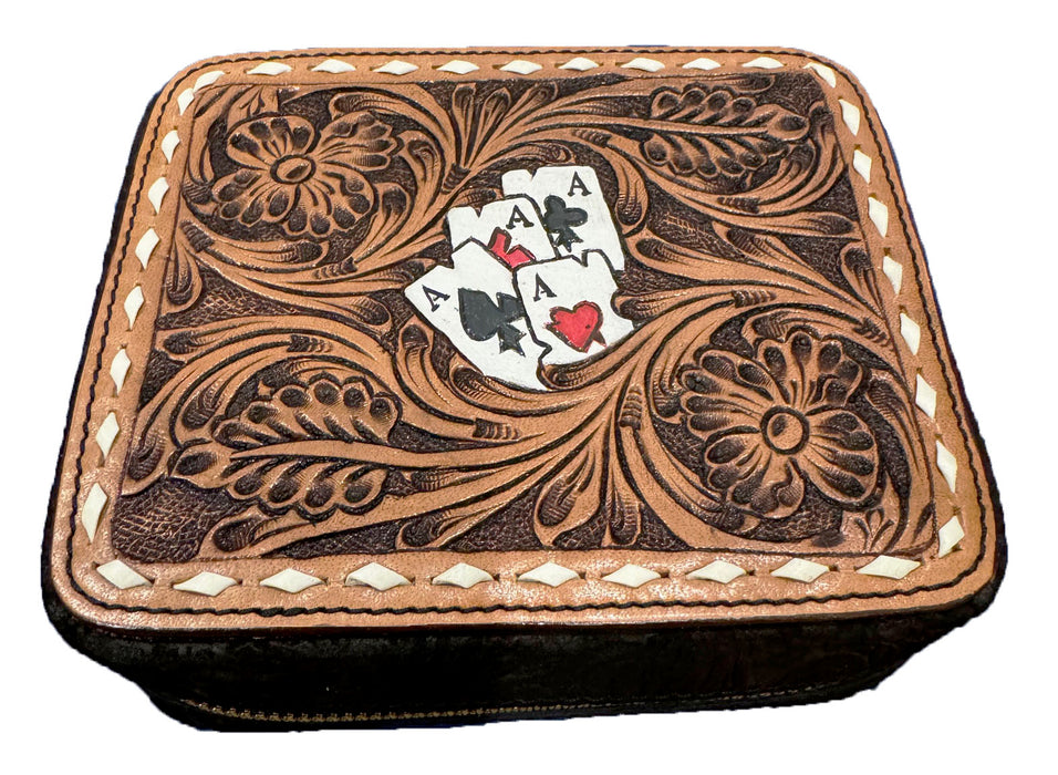 Women's Western Handcrafted Floral Tooled Jewelry Travel Case Box 18RSJ
