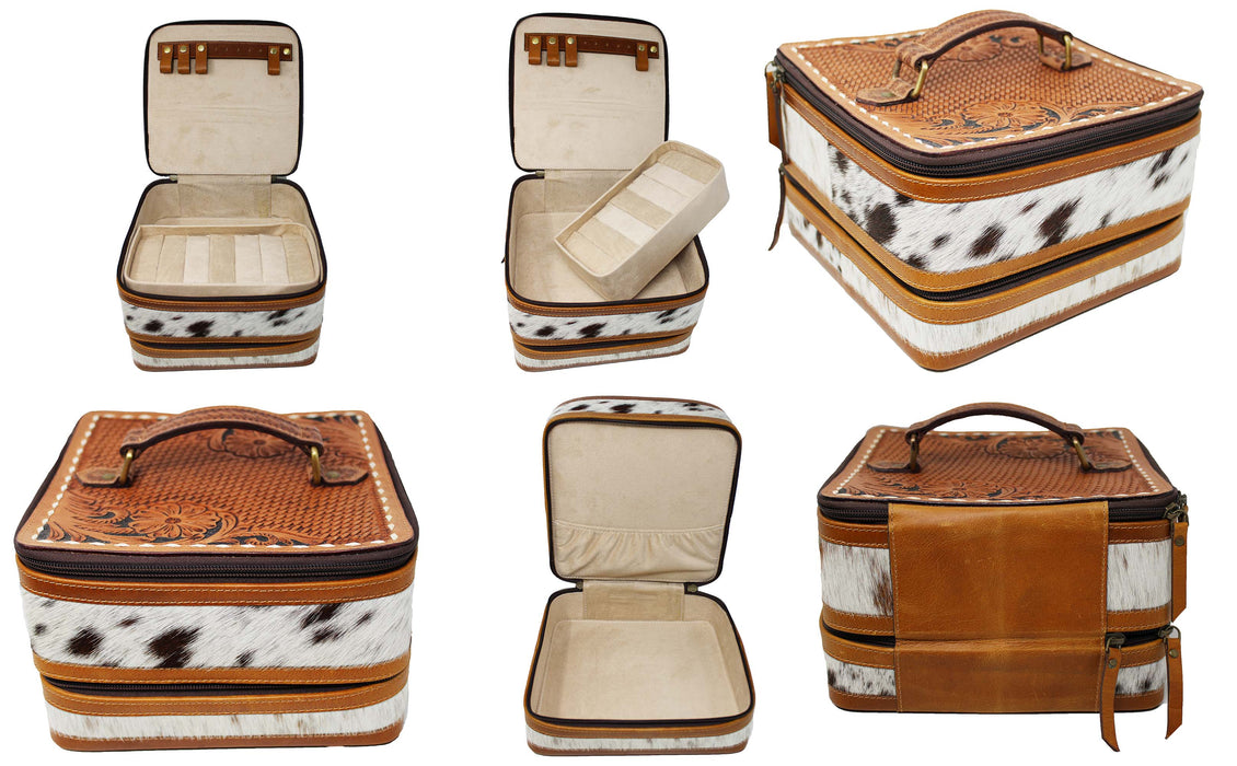 Women's Western Handcrafted Floral Tooled Jewelry Travel Case Box 18RSJ