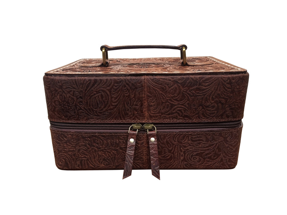 Women's Western Handcrafted Floral Tooled Jewelry Travel Case Box 18RSJ