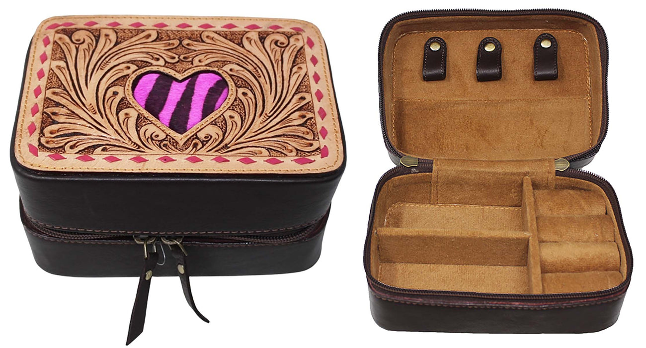 Women's Western Handcrafted Floral Tooled Jewelry Travel Case Box 18RSJ