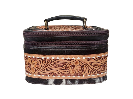 Men's Western Rodeo Fashion Sunflower Hand-Tooled Genuine Leather Cowhide Travel Toiletry Dopp Kit Bag 18RSJ15