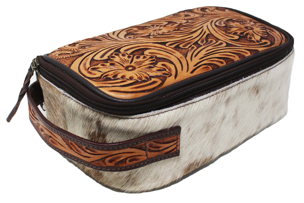 Men's Women Western Genuine Leather Toiletry Dopp Kit Shaving Cosmetic Travel Bag 18SKTLeatherDopp