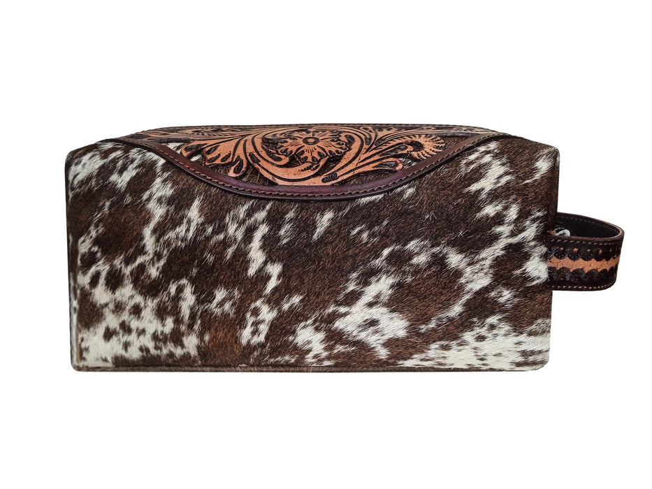 Women's Western Handcrafted Deluxe Floral Tooled Cowhide Dual Jewelry Cosmetic Organizer Travel Case Box 18RST04