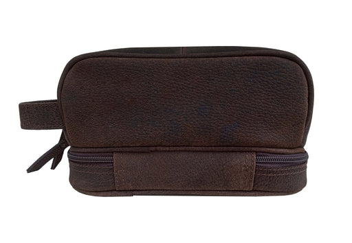 Challenger Genuine Leather Brown Dual Compartment Dopp Kit Toiletry Bag 18RST10