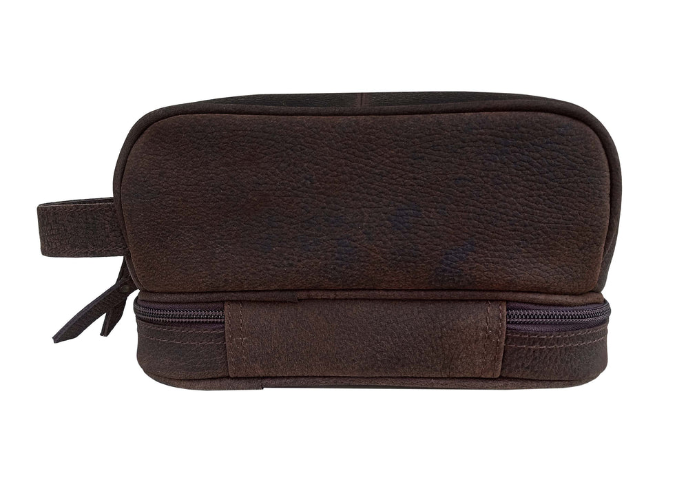 Challenger Genuine Leather Brown Dual Compartment Dopp Kit Toiletry Bag 18RST10