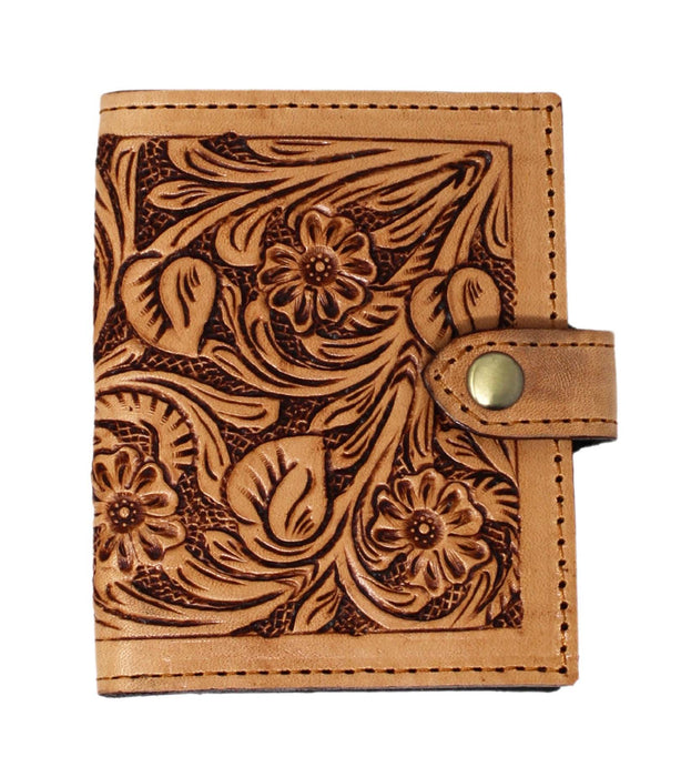 Western Men's Women's Floral Tooled Leather Slim Bifold Credit Card Holder Wallet