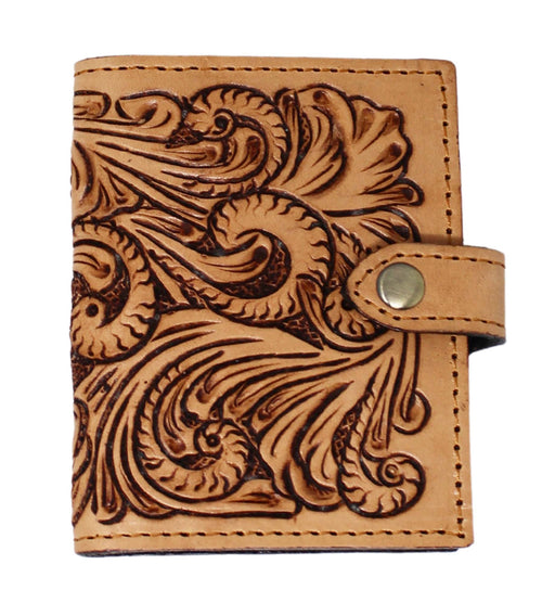 Western Men's Women's Floral Tooled Leather Slim Bifold Credit Card Holder Wallet