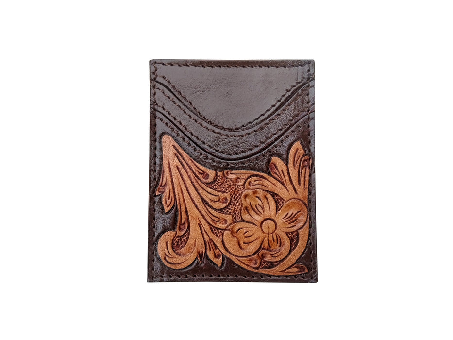 Western Leather Antique Floral Tooled Handcrafted Front Pocket Slim Wallet 18RSW010