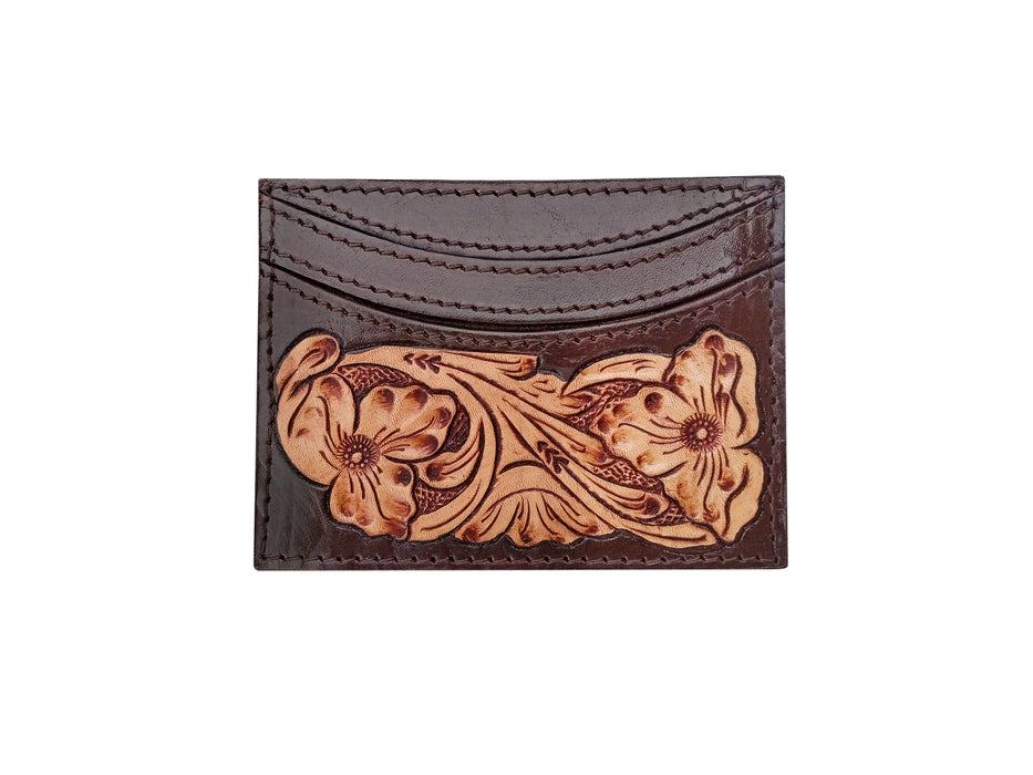 Western Leather Antique Floral Tooled Handcrafted Front Pocket Slim Wallet 18RSW012