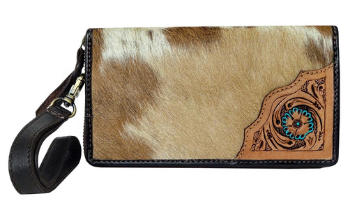 Women's Western Cowhide Floral Tooled Leather Zippered Wallet Clutch 18RSW014