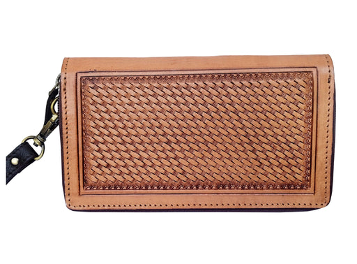 Challenger Western Leather Zipper Wallet Turquoise Floral Tooled & Basket Weave Clutch 18RSW033C