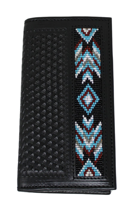 Men's Western Basket Weave Tooled Leather Beaded Rodeo Wallet 18RSW-Rodeo