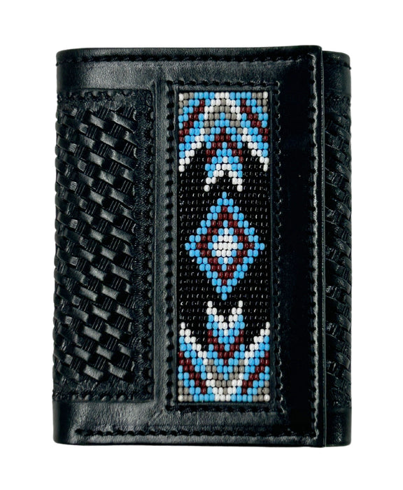 Men's Western Tooled Leather Beaded Floral Tri-Fold Wallet 18RSW-Trifold