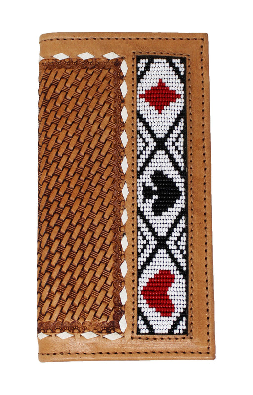 Men's Western Basket Weave Tooled Leather Beaded Rodeo Wallet 18RSW-Rodeo