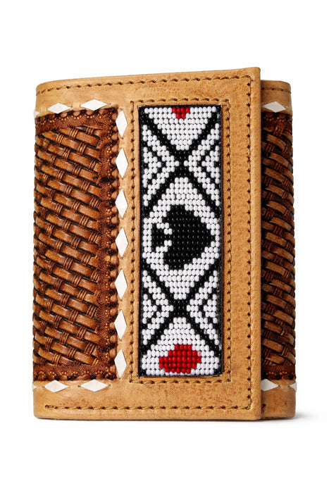 Men's Western Tooled Leather Beaded Floral Tri-Fold Wallet 18RSW-Trifold
