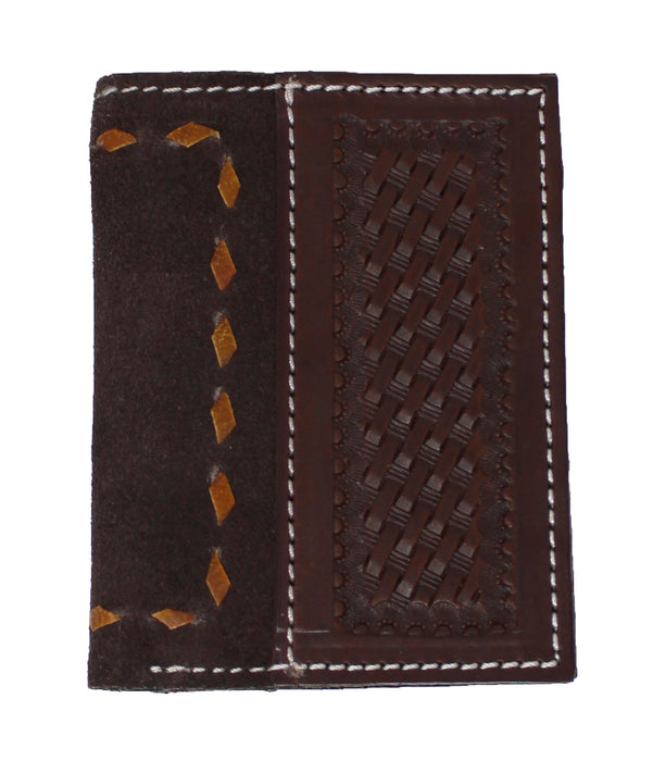 Men's Western Basket Weave Tooled Leather Beaded Bi-Fold Wallet 18RSW-Bifold