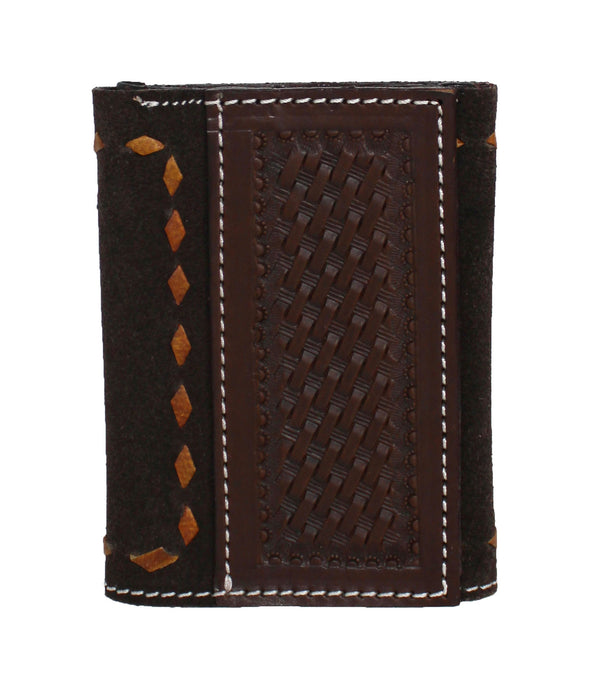 Men's Western Tooled Leather Beaded Floral Tri-Fold Wallet 18RSW-Trifold