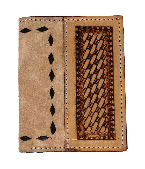 Men's Western Basket Weave Tooled Leather Beaded Bi-Fold Wallet 18RSW-Bifold