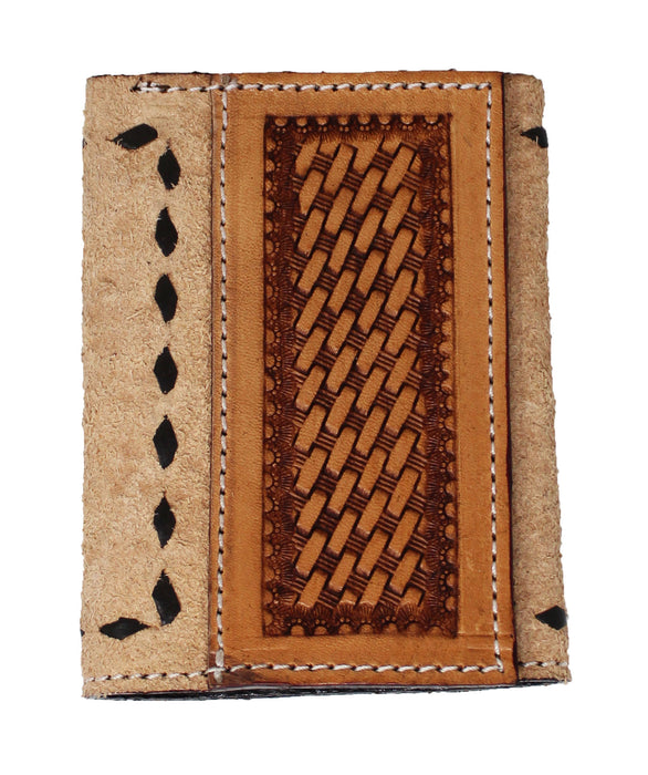 Men's Western Tooled Leather Beaded Floral Tri-Fold Wallet 18RSW-Trifold