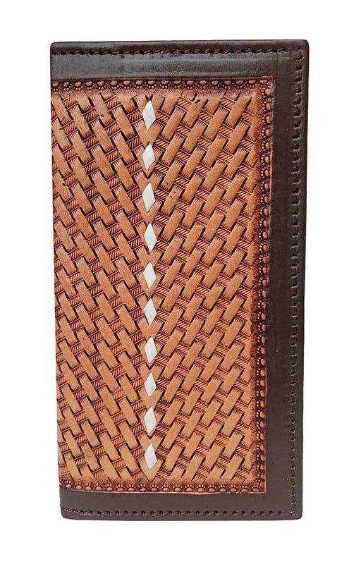 Challenger Western Rodeo Wallet – Ace’s Edge Antique Basket Weave with Four Aces Design, Brown Leather Trim 18RSW138R