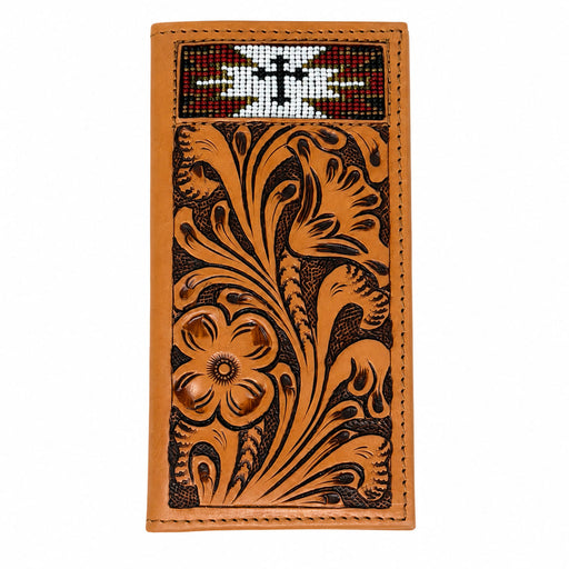 Challenger Western Floral Tooled Leather Rodeo Wallet Beaded Cross Inlay 18RSW143R