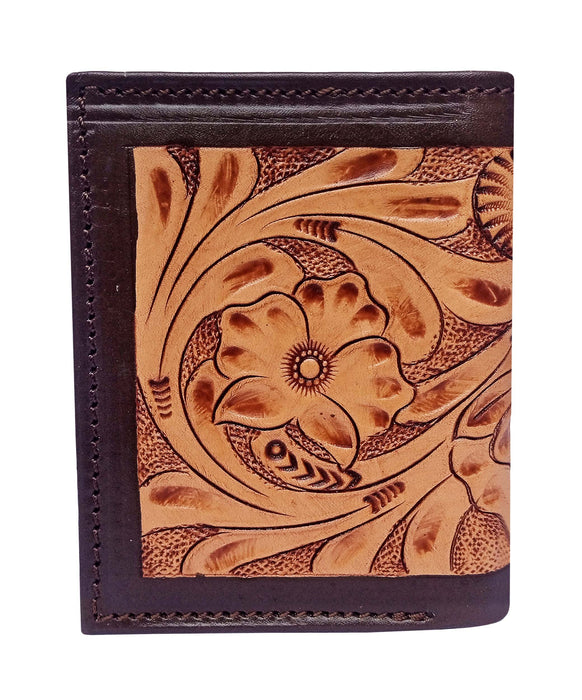 Challenger Western Bi-Fold Wallet – Braided Frontier Antique Floral Tooled Leather with Braided Lacing Accents, Brown Trim 18RSW151B