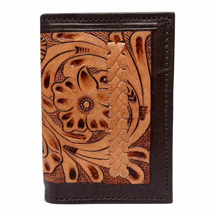 Challenger Western Bi-Fold Wallet – Braided Frontier Antique Floral Tooled Leather with Braided Lacing Accents, Brown Trim 18RSW151B