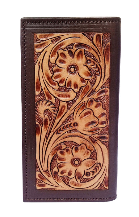 Challenger Western Rodeo Wallet – Braided Frontier Antique Floral Tooled Leather with Braided Lacing Accents, Brown Trim 18RSW151R
