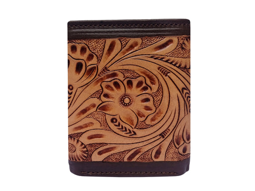 Challenger Western Tri-Fold Wallet – Braided Frontier Antique Floral Tooled Leather with Braided Lacing Accents, Brown Trim 18RSW151T