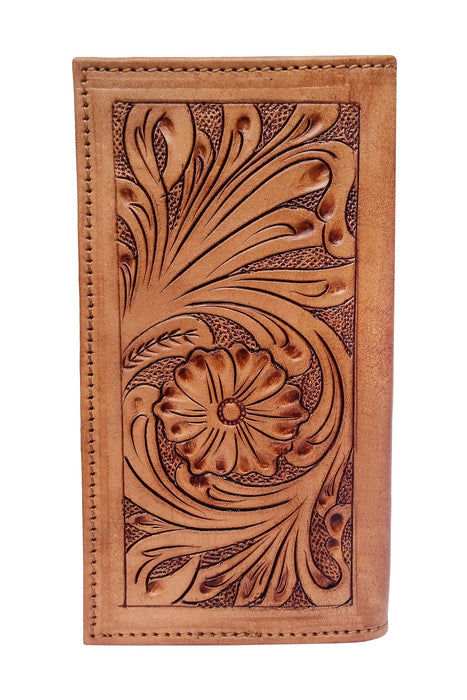 Challenger Western Rodeo Wallet – Texas Pride Floral Tooled Leather with Hand Painted Texas Flag Design 18RSW155R