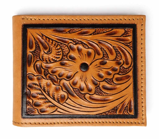 Challenger Western Bi-Fold Wallet – Ace’s Edge Antique Basket Weave with Four Aces Design, Brown Leather Trim 18RSW138B