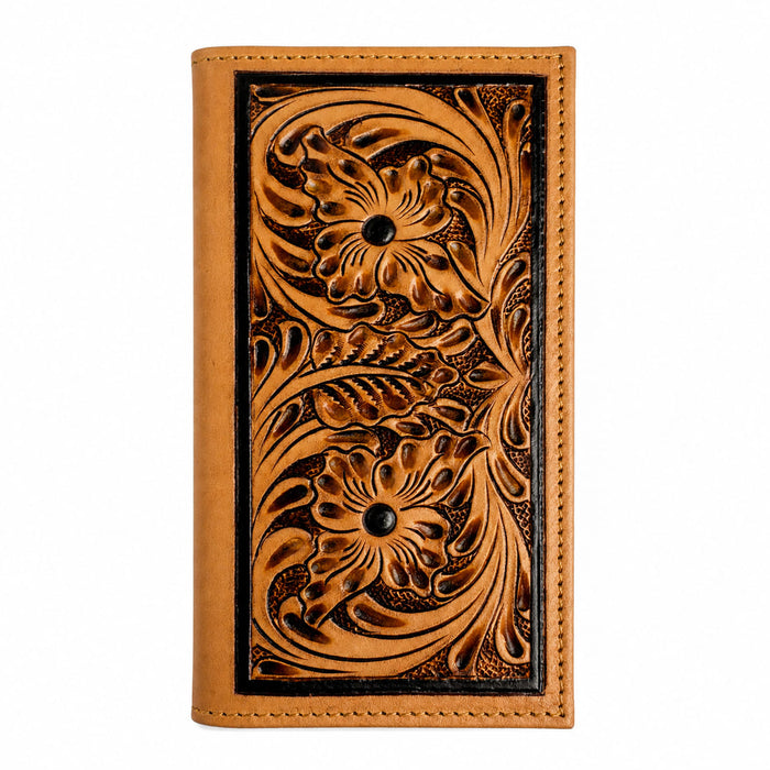 Challenger Western Rodeo Wallet – Ace’s Edge Antique Basket Weave with Four Aces Design, Brown Leather Trim 18RSW138R