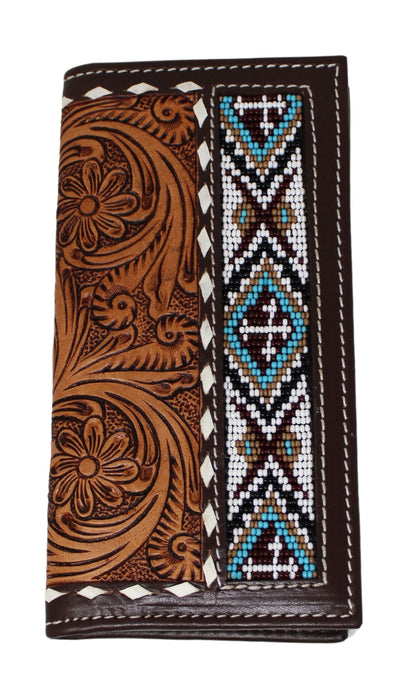 Men's Western Basket Weave Tooled Leather Beaded Rodeo Wallet 18RSW-Rodeo