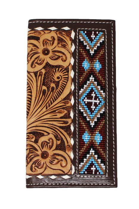 Men's Western Basket Weave Tooled Leather Beaded Rodeo Wallet 18RSW-Rodeo