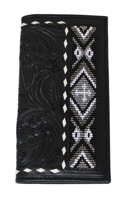 Men's Western Basket Weave Tooled Leather Beaded Rodeo Wallet 18RSW-Rodeo
